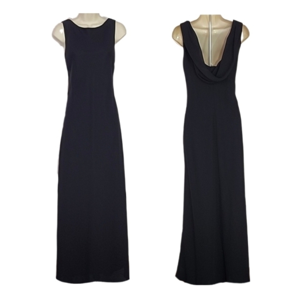 Classic Black Maxi Dress with Draped Back